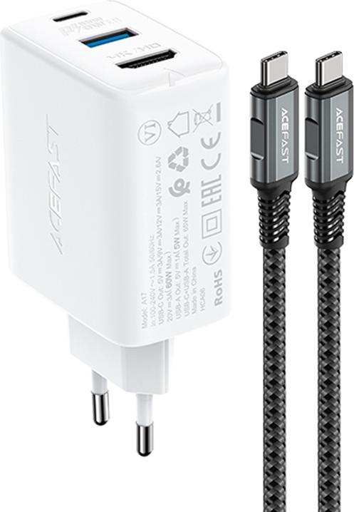 Actual product image Acefast 2 in1 Charger GaN 65W Type C/USB USB Adapter Adapter HDMI 4K @ 60Hz (Cable Kit) White (A17 White) (65 W)