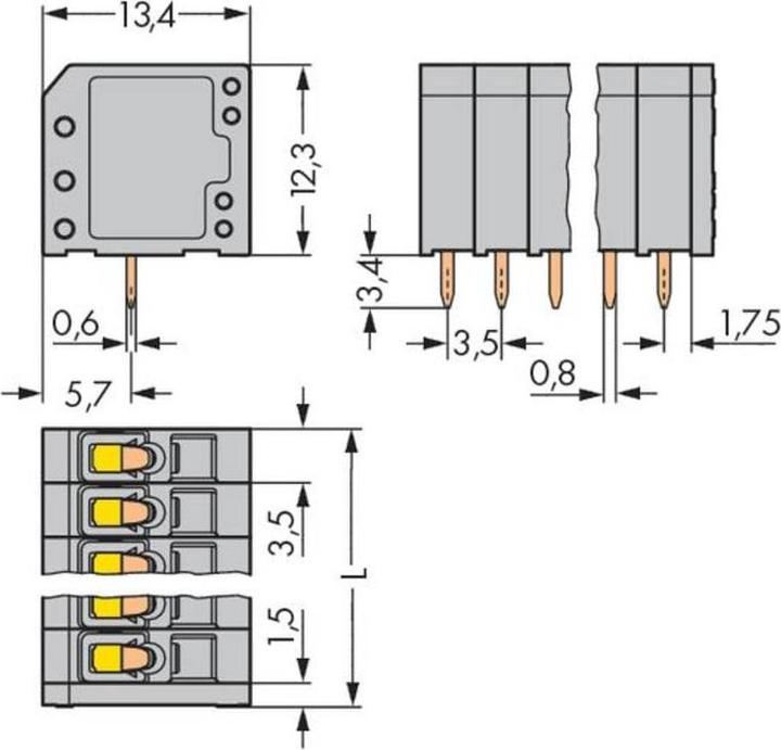 Produktbild Wago 739-305 Klemmenleiste fÃ¼r Leiterplatten 0,08-1,5 qmm grau