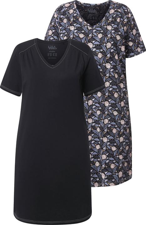 Produktbild Ulla Popken Bigshirts, 2er-Pack, Blätter/uni, V-Ausschnitt, Halbarm (42, 44)