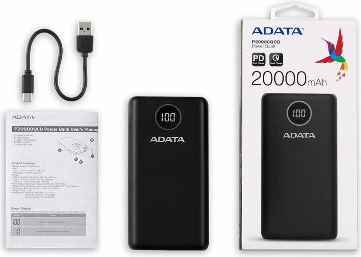 Actual product image Adata Power Pack P20000QCD (20000 mAh, 15 W, 74 Wh)