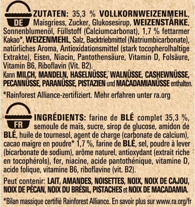 Nutritional values and ingredients Cookie Crisp Cereals (375 g)