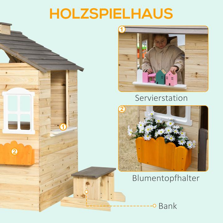 Produktbild Outsunny Kinderspielhaus mit Blumentopfhalter