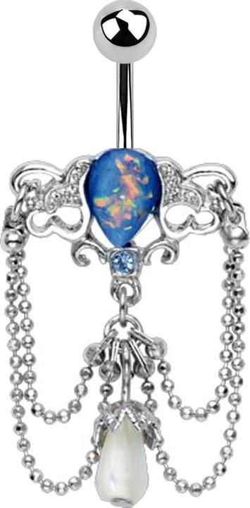 Star Piercing Banane silber mit Kugel und Opal blau Anhänger Vintage Kronleuchter Kette (Messing, Chirurgenstahl 316L)