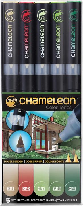Produktbild Chameleon Aquarellfarbstifte Brushpens Naturtöne, 5 Stück (Hellgrün, Dunkelgrün, Grün, Rot, Taupe, 5 x)