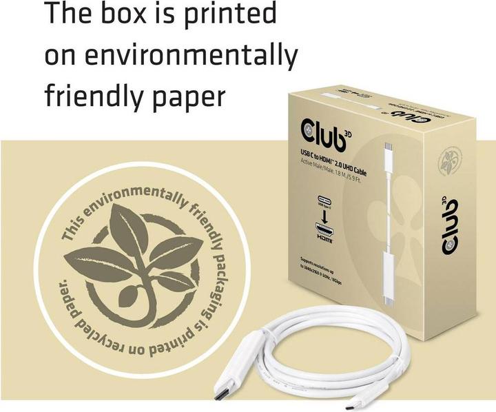Produktbild Club 3D USB Typ C — HDMI (Typ A) (1.80 m, HDMI, USB Typ C)