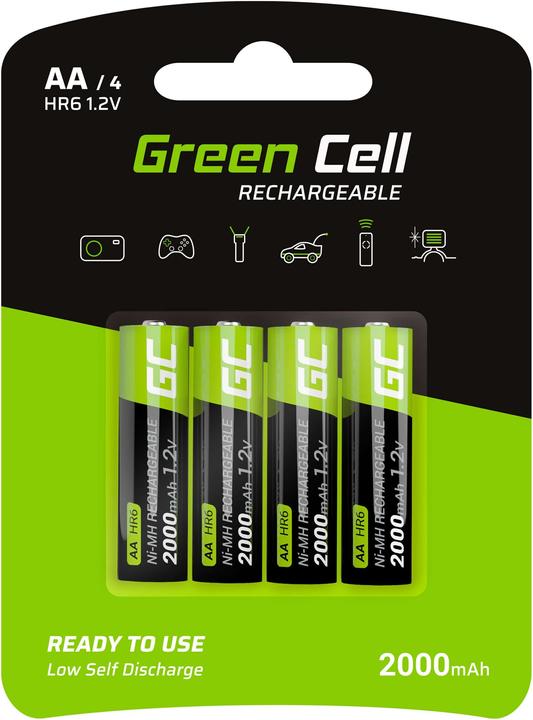GreenCell GR02 - Wiederaufladbarer Akku - AA - Nickel-Metallhydrid (NiMH) - 1,2 V - 2 Stüc (4 Stk., AA, 2000 mAh)