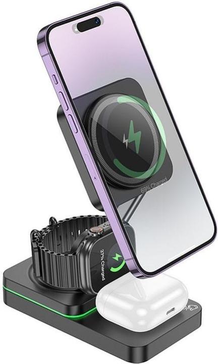 Actual product image Hoco Case universal for sports wireless charger 3in1 compatible with MagSafe 15W CQ10 black (15 W)