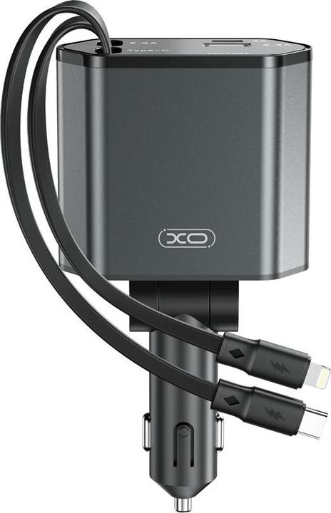 Actual product image xO car charger CC62 104W 1x USB 1x USB-C gray with cable USB-C and cable Lightning