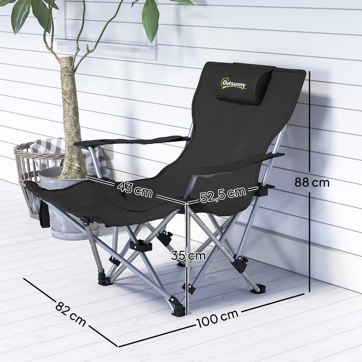 Outsunny Campingstuhl Metall, Oxfordstoff Schwarz