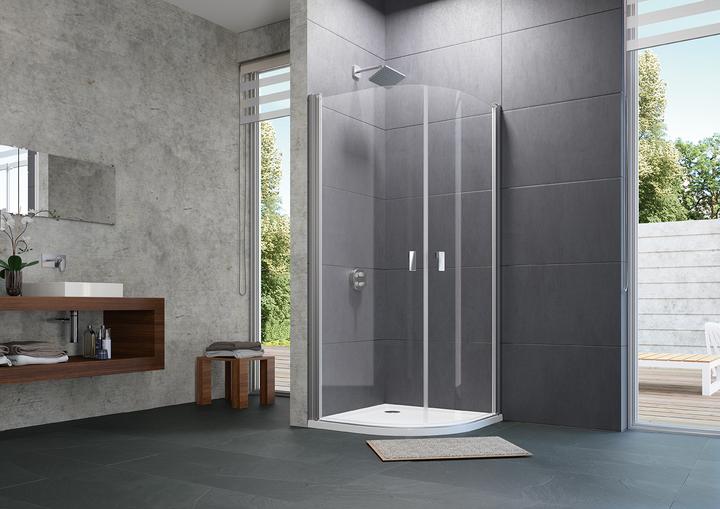 Actual product image Hüppe Design pure Swing door 2-leaf Radius: 55cm Width: 90cm Stop left & right for shower tray (200 cm, 84 cm, 21 cm)