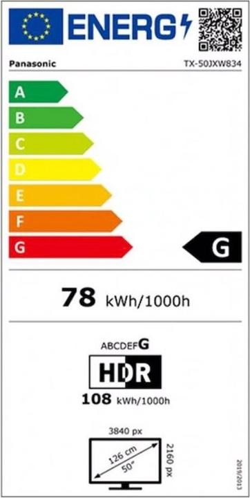 Energy Label Panasonic TX-50JXW834 (50", JXW834, LCD, 4K, 2021)
