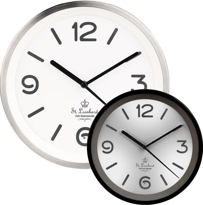 Produktbild St. Leonhard Edelstahl-Funk-Wanduhr mit Zifferblatt-Beleuchtung & Lichtsensor, weiss (25.50 cm)