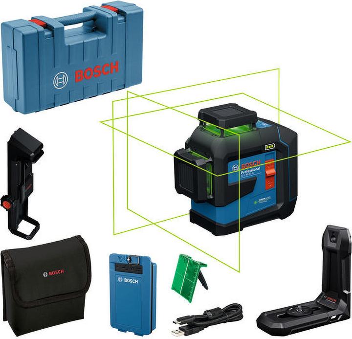 Handwerkerkoffer, Laserzieltafel, Tasche, Deckenklemme DK 20 Professional, Linienlaser, Universalhalterung LB 10, BA 3.7V 3.0Ah XL und USB-C™-Kabel