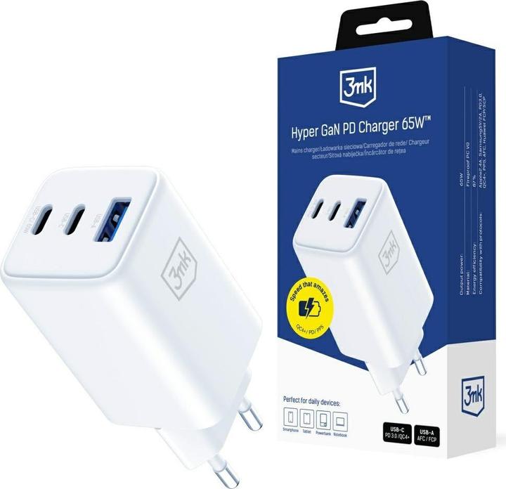 Actual product image 3MK Ładowarka sieciowa Hyper GaN Charger 65W 1xUSB-A 2xUSB-C PD QC4+ biały (65 W)