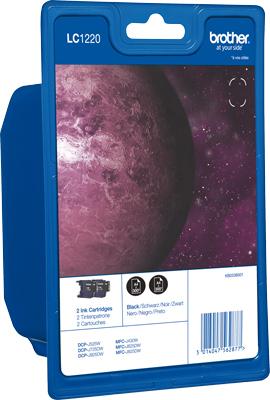 Produktbild Inkadoo Brother LC-1220BKBP2DR Tintenpatrone schwarz Doppelpack 300 Seiten ISO/IEC 24711 VE=2 Schwarz (BK)
