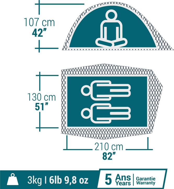 Immagine prodotto Quechua MH100 FRESH & BLACK (Tenda a cupola, 3 kg, 2 persone)