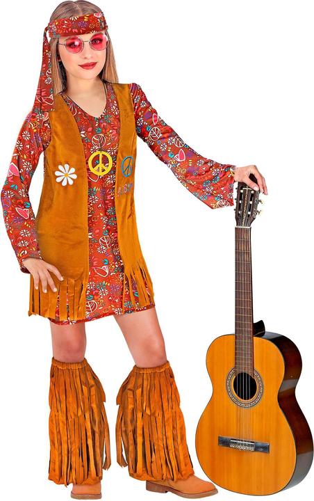 Actual product image Widmann HIPPIE (dress, waistcoat, headband, boot covers with fringes), 128 cm / 5-7 years (128)