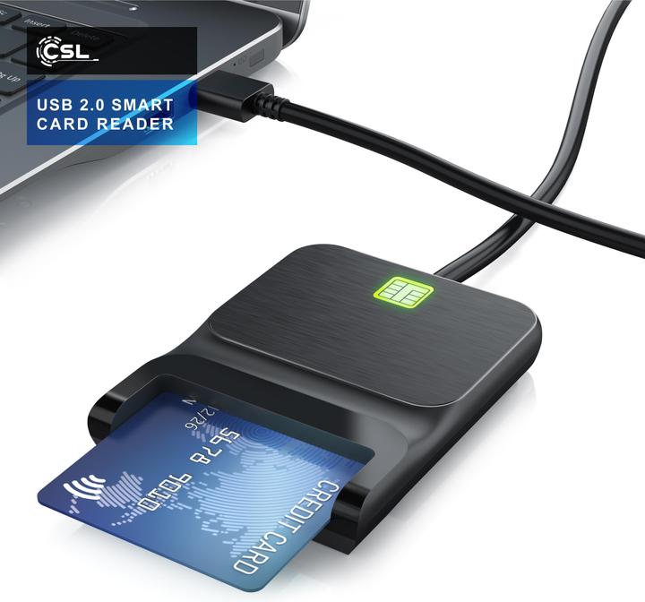 Produktbild CSL USB Chipkartenleser, SmartCard/SIM Reader, Plug&Play, kompatibel mit Mac OS X & Windows 7-11 (USB)