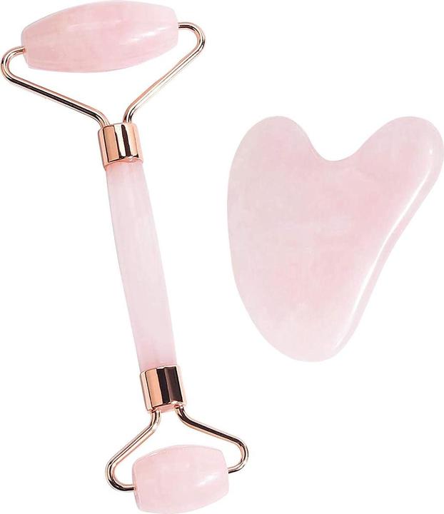 JTI Gesichtsroller und Gua-Sha-Stein - natürlicher Rosenquarz