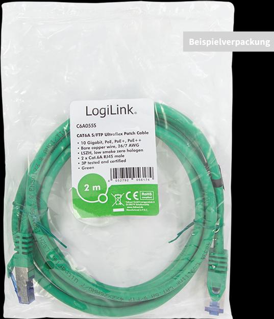 Produktbild LogiLink C6A025S RJ45 CAT 6a S/FTP 0.5m Grün (S/FTP, CAT6a, 0.50 m)