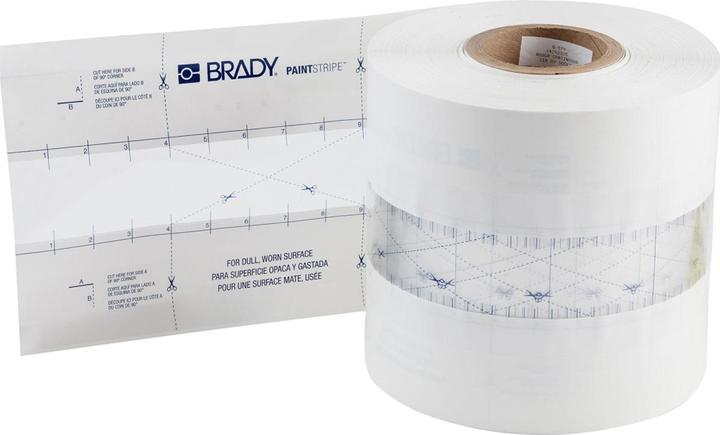 Produktbild Brady PaintStripe Schablone – Durchgehende Linie, Polyester, Transparent/Weiss, 50.80 mm x 152.40 m