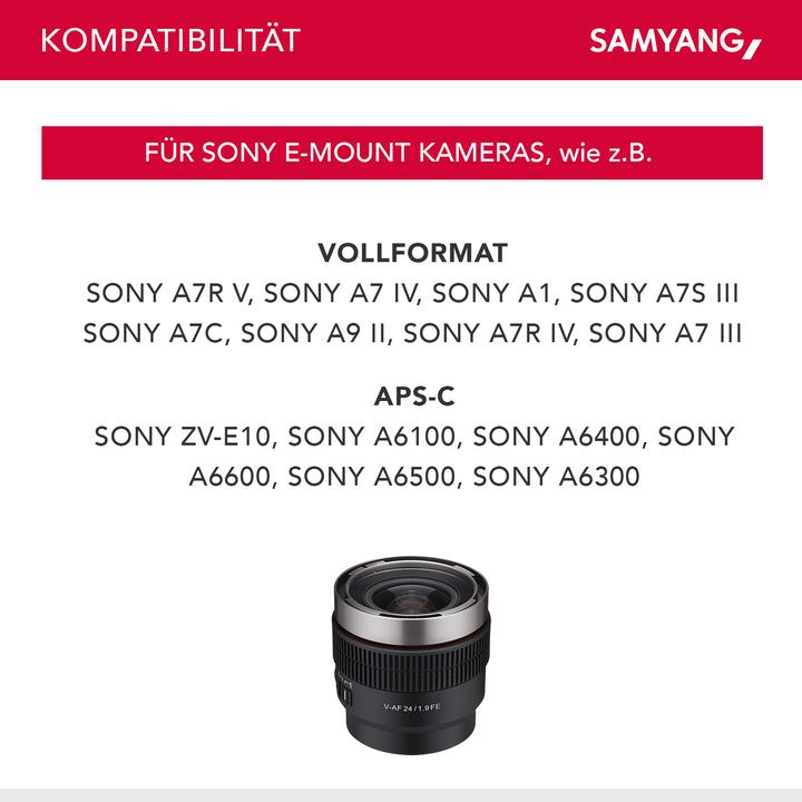 Image du produit Samyang V-AF 24mm T1.9, Sony E (Sony E, APS-C / DX, Plein format)