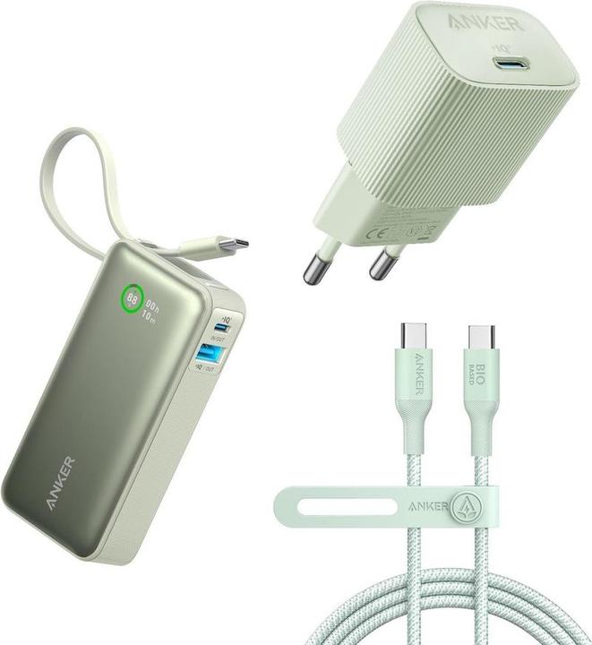 Image du produit Anker Bio Bundel-Ankern-Nano-Powerbank-10.000 mit integriertem USB-C-Kabel 30W + (10000 mAh, 30 W)