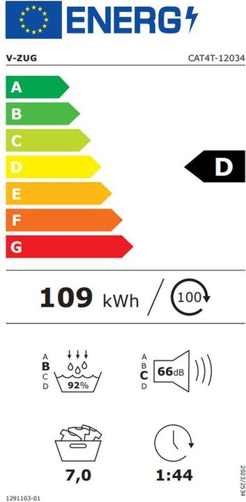 Etichetta energetica V-Zug Combi Adora V4000 (7 kg, A sinistra)