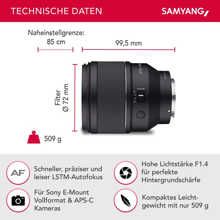 Produktbild Samyang AF 85mm f/1.4 FE II Sony E (Sony E, Vollformat)