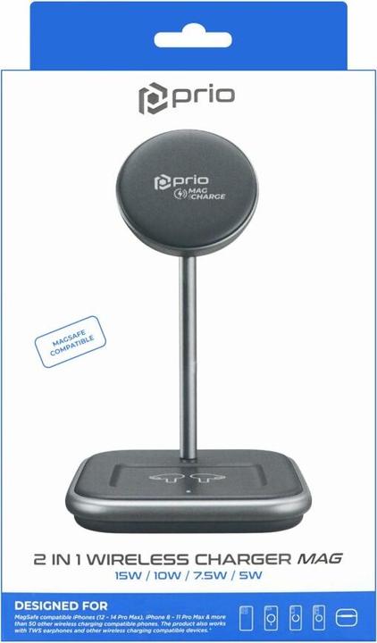 Produktbild prio 15W 2 in 1 Wireless Charger MAG (USB C) black (15 W)