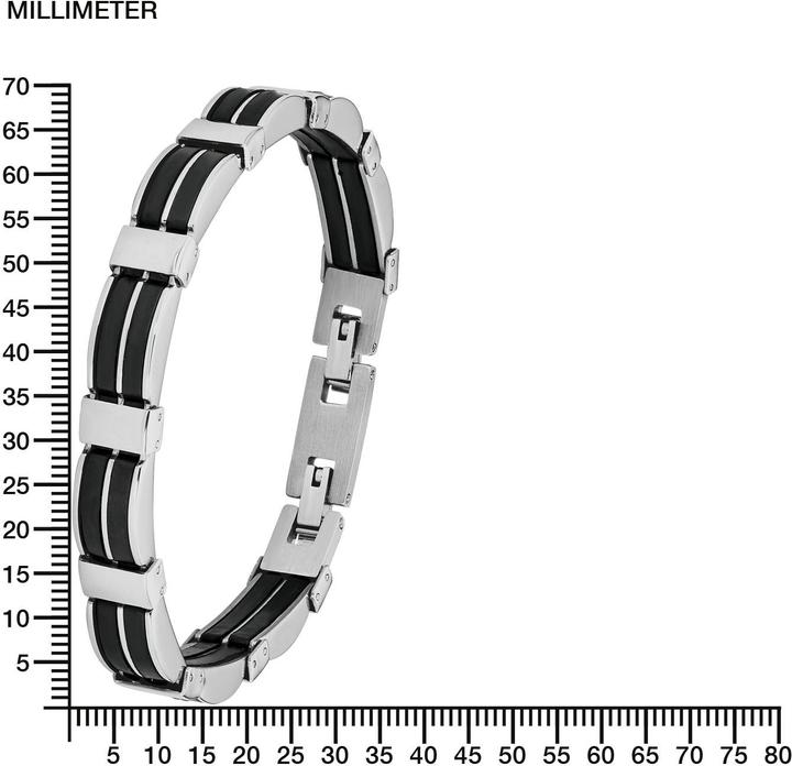Produktbild Amor 22 cm langes Herren-Armband mit modischen Kautschuk-Elementen (20 cm, Edelstahl, Leder)