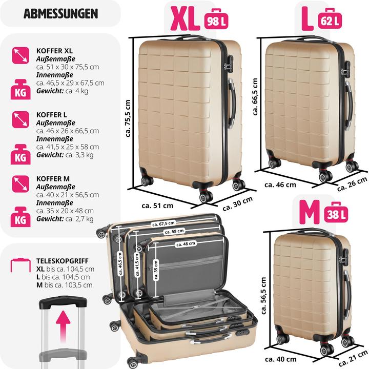 Image du produit tectake Trolley Set 3 pcs. (98 l, L (90 - 115l))