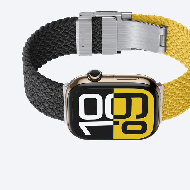 Produktbild Amazingthing 2er-Set Blend Band für Apple Watch 45/46/49 mm - Gelb-Schwarz/Schwarz (Edelstahl, Nylon)