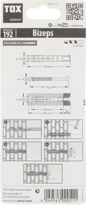 Image du produit Tox Chevilles à expansion Bizeps 10x90 mm blister 4 pièces (4 pcs)