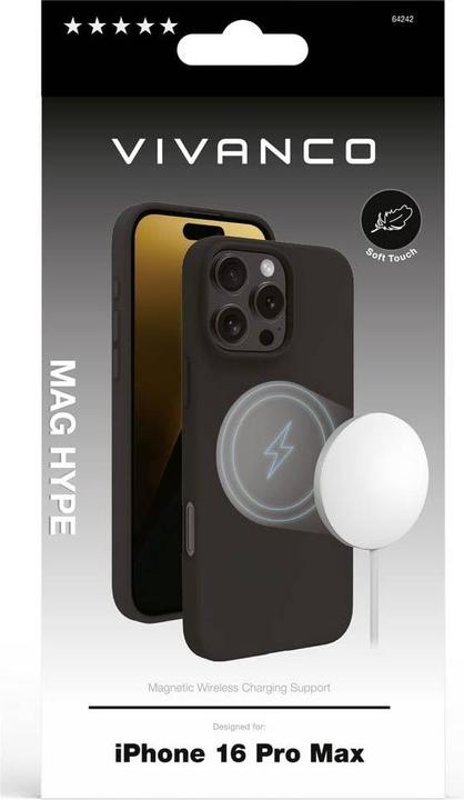 Immagine prodotto Vivanco MAG HYPE Cover per iPhone 16 Pro Max, nero, supporto MagSafe (Apple iPhone 16 Pro Max)