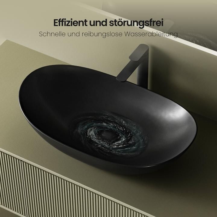Actual product image Emke Countertop washbasin 615 x 360 x 155 mm, oval, ceramic, countertop installation, matt black (360 mm, 615 mm)