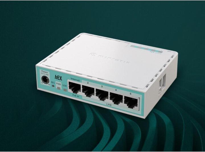 Actual product image MikroTik E50UG - hEX (version 2024) with Dual Core 950MHz CPU, 512MB RAM, 5 x Gigabit LAN connections