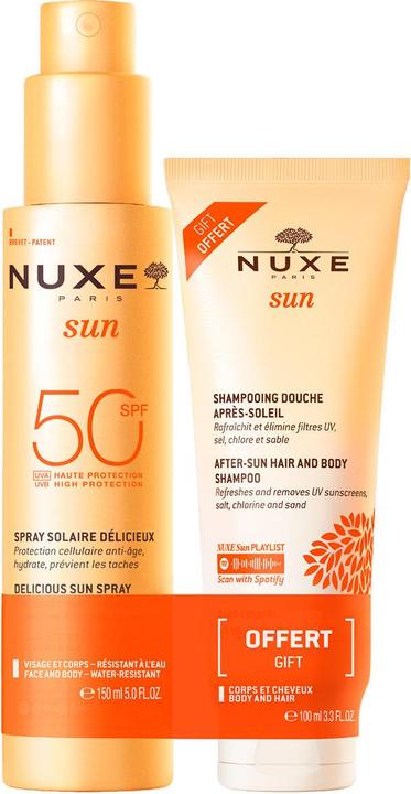 Nuxe Sun Set Sonnenspray Gesicht & Körper LSF 50 + After-Sun-Duschshampoo (Sonnenspray, SPF 50, 250 ml)