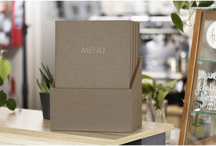 Produktbild Sigel Speisekarten-Mappen mit Gummi-Bindung 10er-Set, inkl. Aufbewahrungsbox gratis, Blindprägung: MENU, m