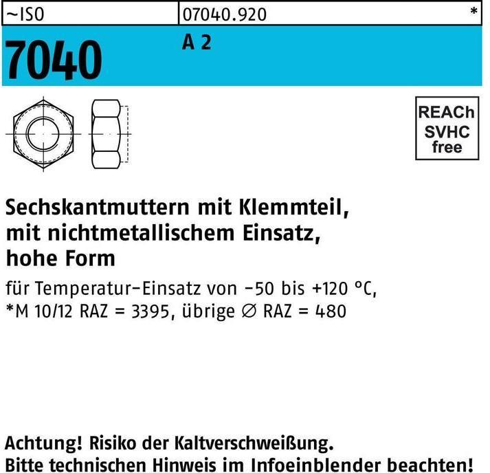 Sechskantmutter ISO 7040 m.Klemmteil M 5 A 2 (M5)