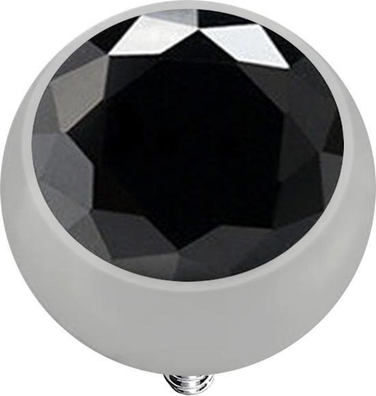 Star Piercing Dermal Anchor Kugel silber mit Kristall schwarz (ohne Messing, Titan G23)