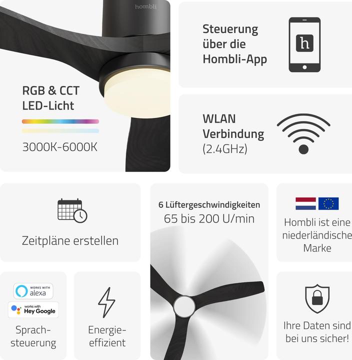 Productafbeelding Hombli Deckenventilator mit Licht (43 dB)