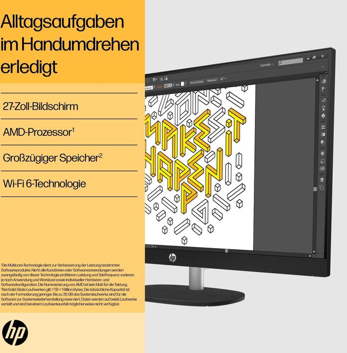 Produktbild HP PC 27-cr0501ng All-in-One (AMD Ryzen 5 7520U, 8 GB, 512.00 GB)