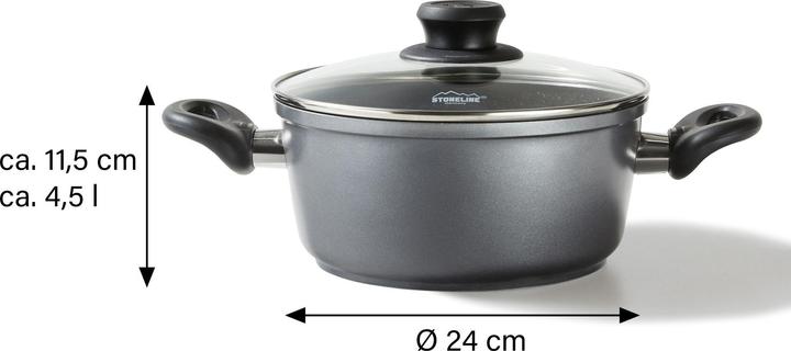 Actual product image Stoneline Cooking pot 24 cm, with glass lid, non-stick frying pot, induction and oven-safe (24 cm, Pot, Aluminium)