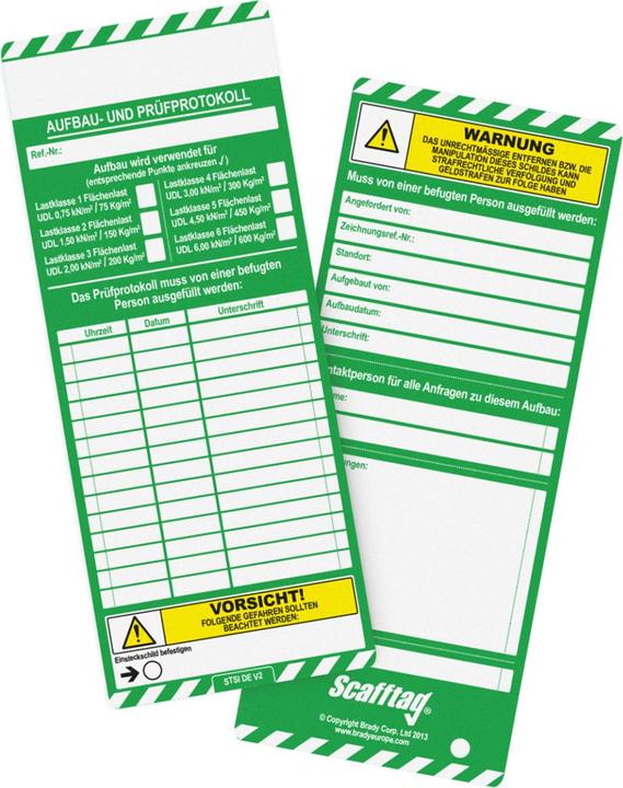 Actual product image Brady Scafftag®, SCAF-DE-STSI-621-20, Scafftag MK1 Standard insert labels, polypropylene, green on white