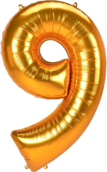 Actual product image Anagram Jumbo Size Number 9 Gold Foil Balloon L53 packed 8 (3 x)