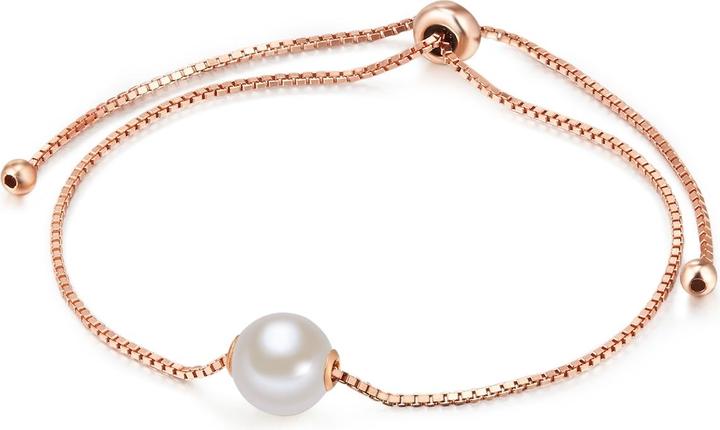 Valero Pearls Damen Sterling Silber Süsswasser-Zuchtperle roségold 14,0 - 22,0 cm, flexibel einstellbar - 10884 (22 cm, Sterling Silber)