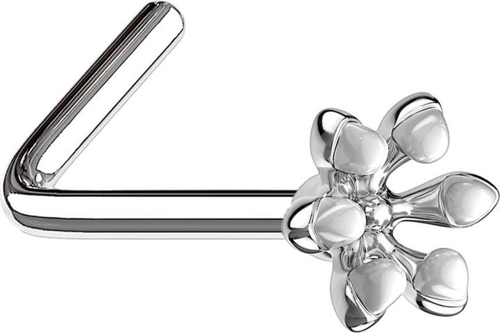 Star Piercing Nasenstecker gewinkelt silber emaille Blume weiss (Chirurgenstahl 316L, Messing)