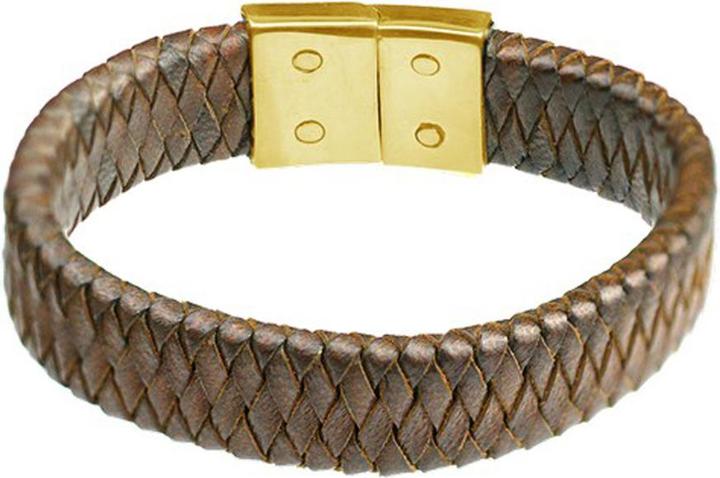 Star Piercing Lederarmband dunkelbraun geflochten Raute (23 cm, Leder, Messing)