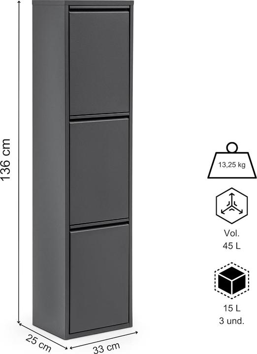 Actual product image Gowoll Küchenmülleimer mit Mülltrennsystem (3 x 15 L) (45 l)